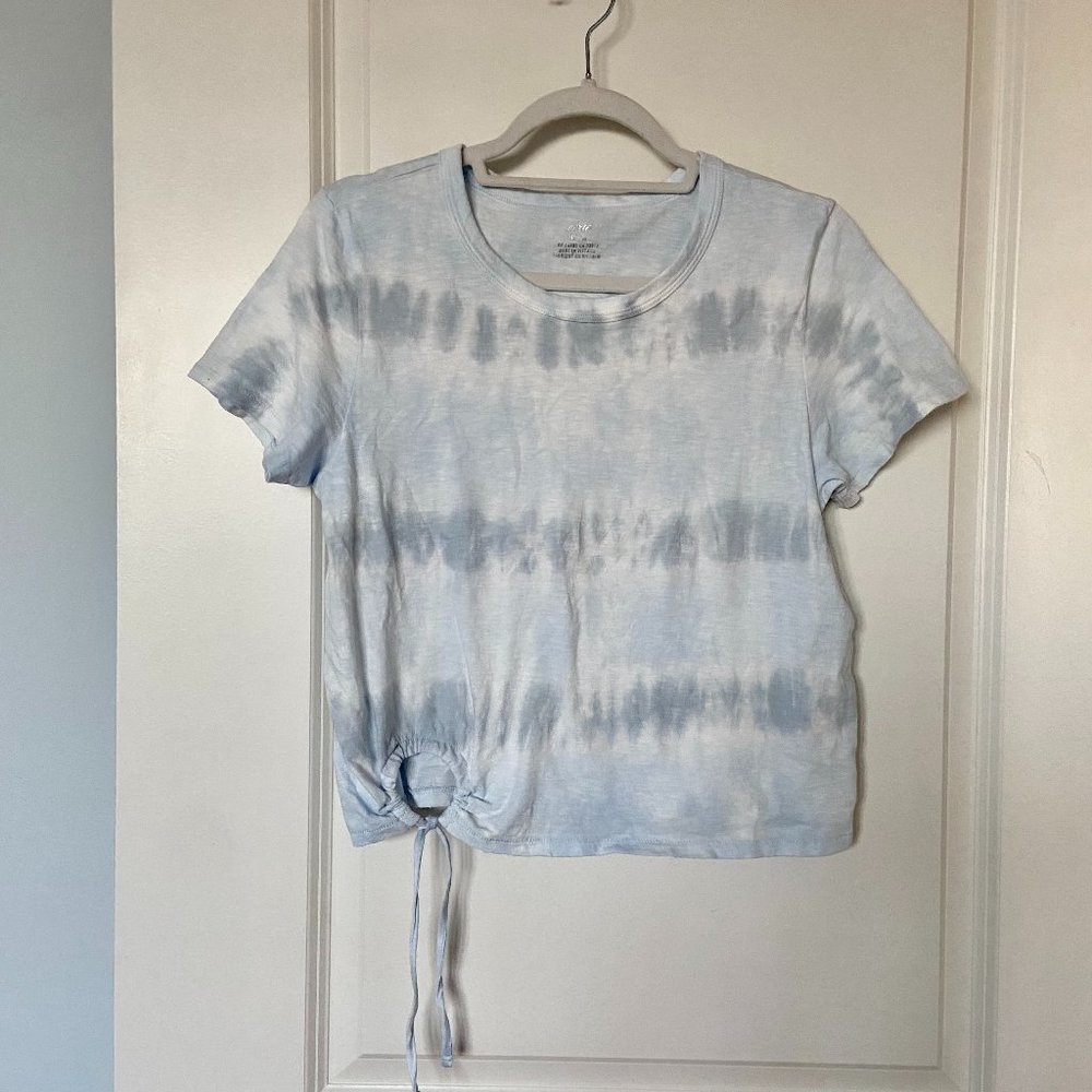Like New Blue Tie Dye Aerie Side Tie T-Shirt (Medium)